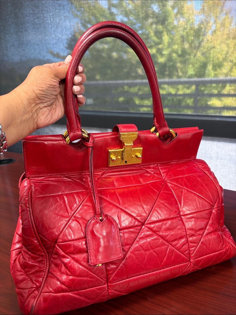 Marc Jacobs Quilted Red Leather Satchel with Gold Accents - Picture 3 of 7